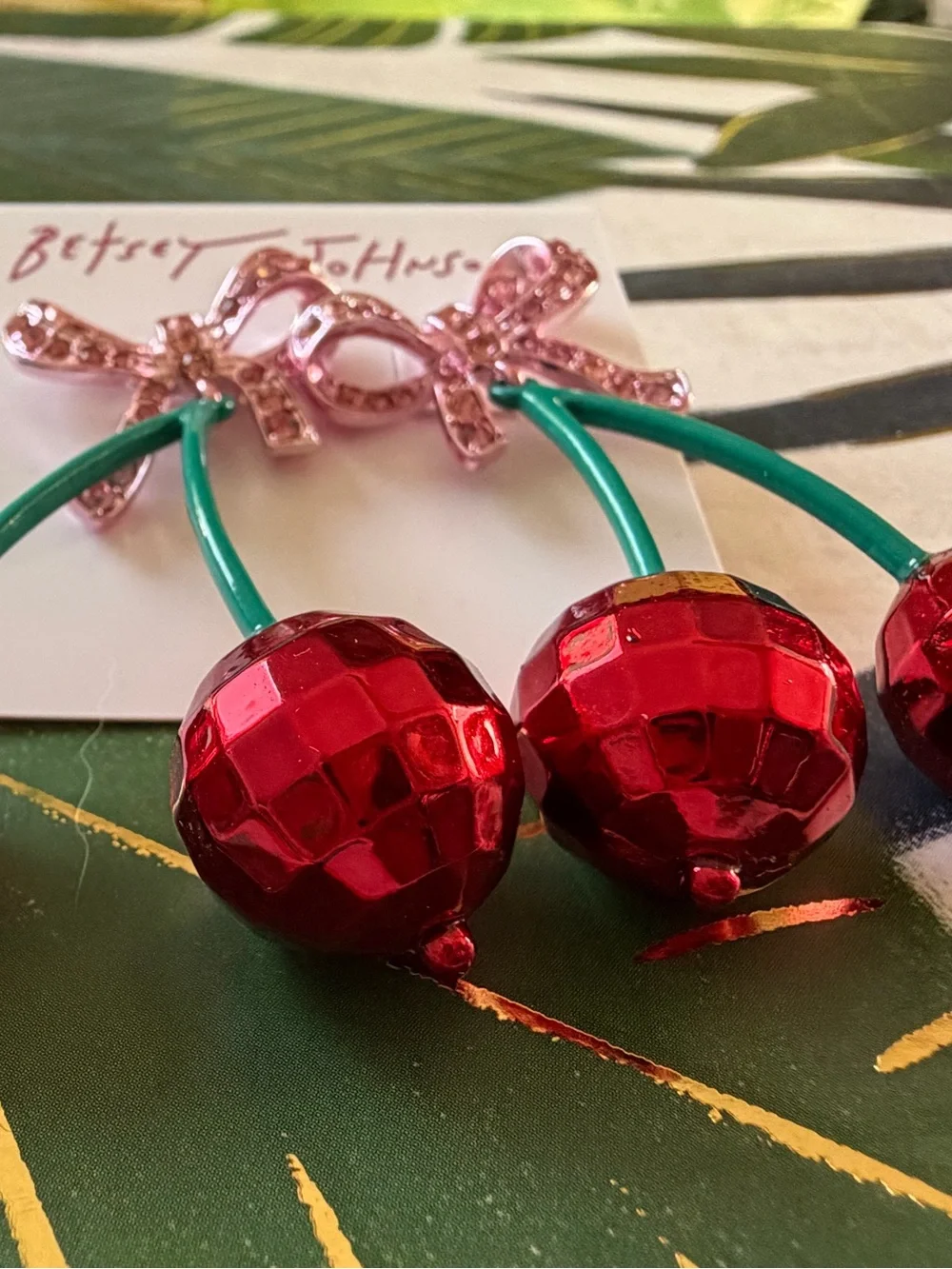Betsey Johnson Cherry Bow Statement Drop Earrings NWT - Picture 4 of 5
